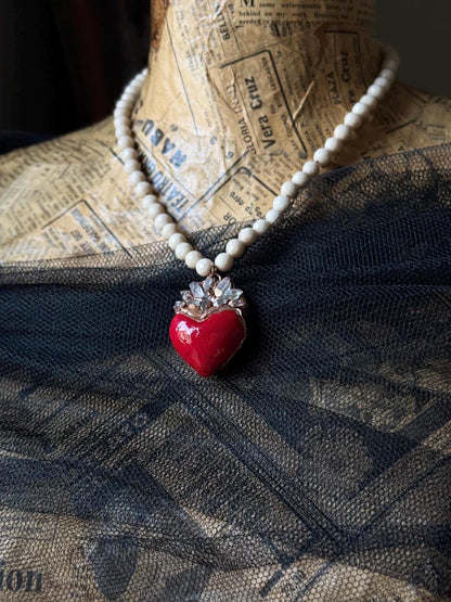 Choker necklace with red ex voto heart