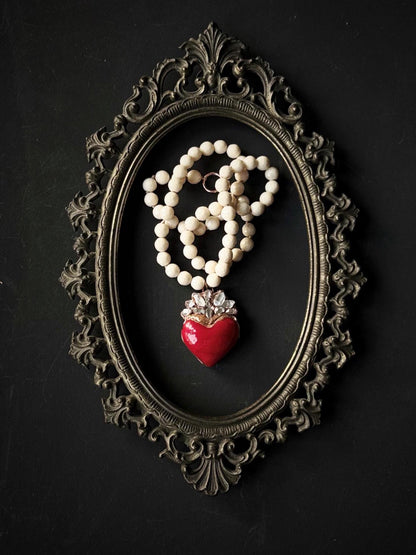 Choker necklace with red ex voto heart