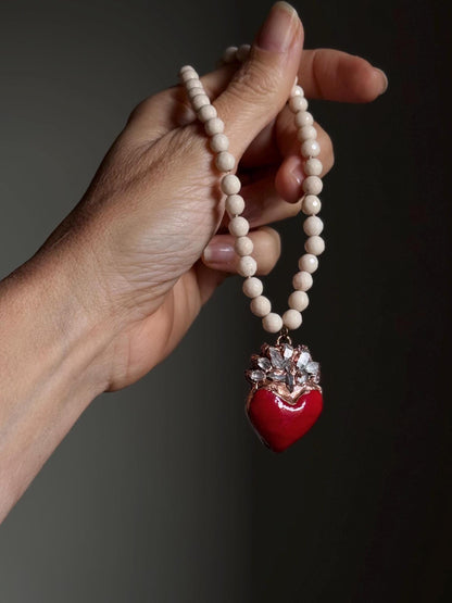Choker necklace with red ex voto heart