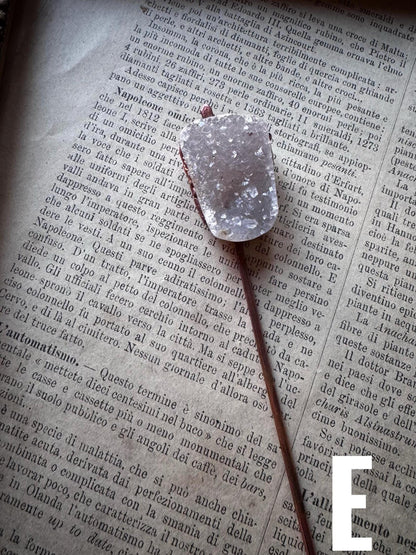 Copper hair pin with precious stones