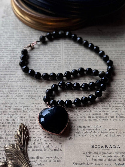 Obsidian Choker Necklace with Various Pendants