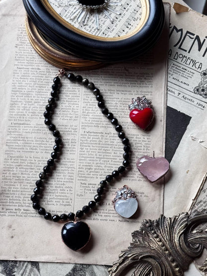 Obsidian Choker Necklace with Various Pendants