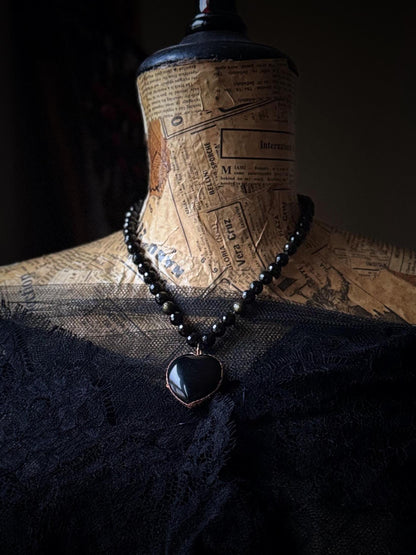 Obsidian Choker Necklace with Various Pendants
