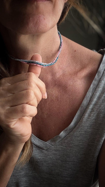 Handmade Colored Natural Stone Necklace - Choker Necklace or Multi-Wrap Bracelet