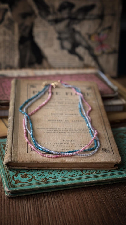 Handmade Colored Natural Stone Necklace - Choker Necklace or Multi-Wrap Bracelet