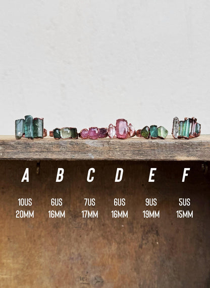 Rings with mixed tourmaline and aquamarine stones