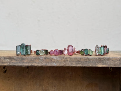 Rings with mixed tourmaline and aquamarine stones