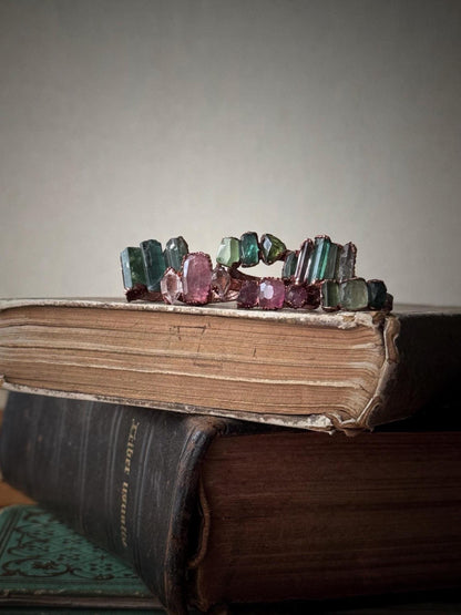 Rings with mixed tourmaline and aquamarine stones