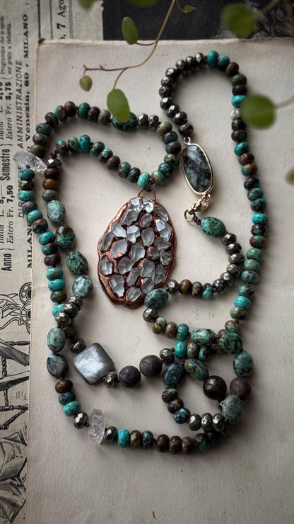 African Turquoise Necklace with Herkimer Pavé Pendant