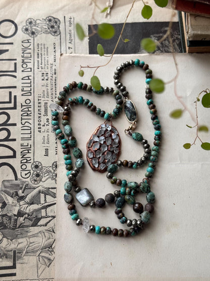 African Turquoise Necklace with Herkimer Pavé Pendant