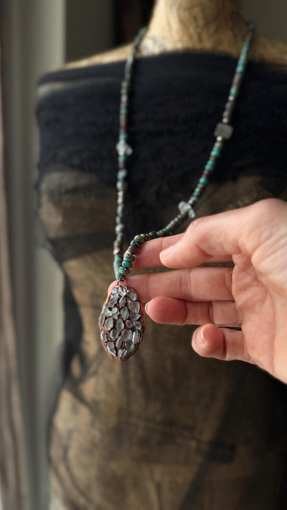 African Turquoise Necklace with Herkimer Pavé Pendant