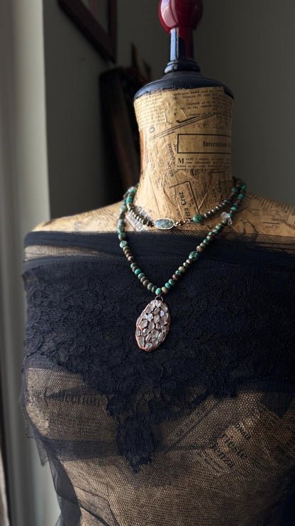 African Turquoise Necklace with Herkimer Pavé Pendant