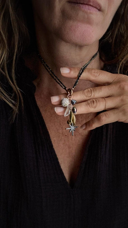 Black Choker with Spinel, Pyrite and Precious Pendants