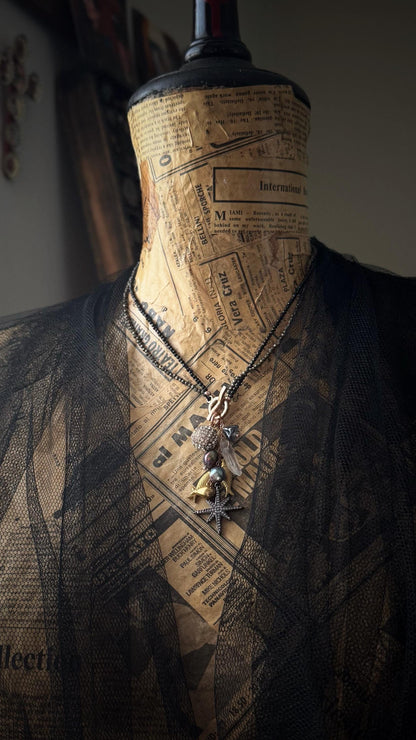 Black Choker with Spinel, Pyrite and Precious Pendants