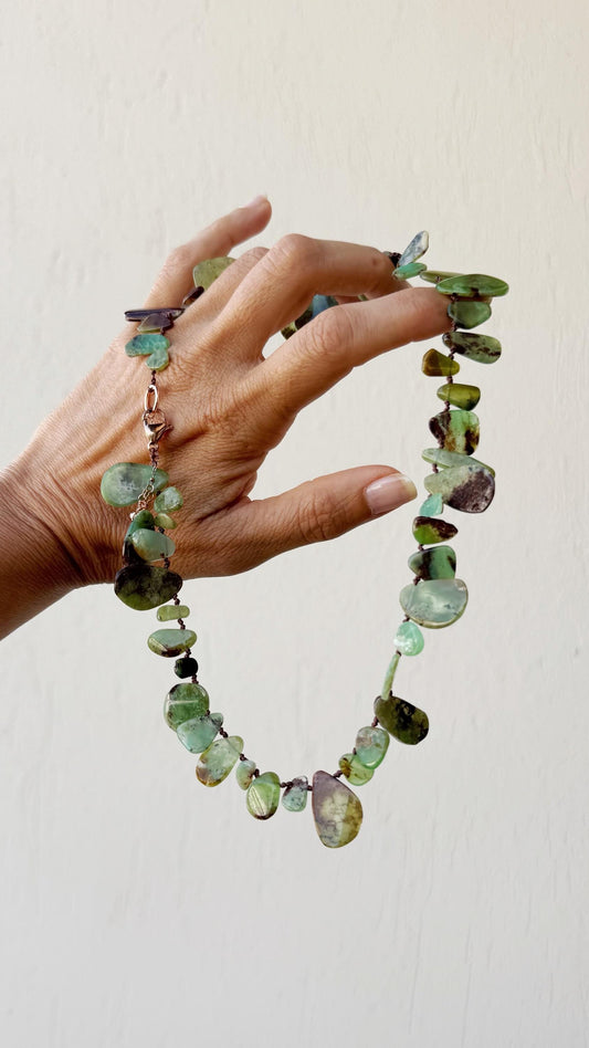 Collana Crisoprasio Naturale Verde - Gioiello Artigianale Oro Rosa Pezzo Unico