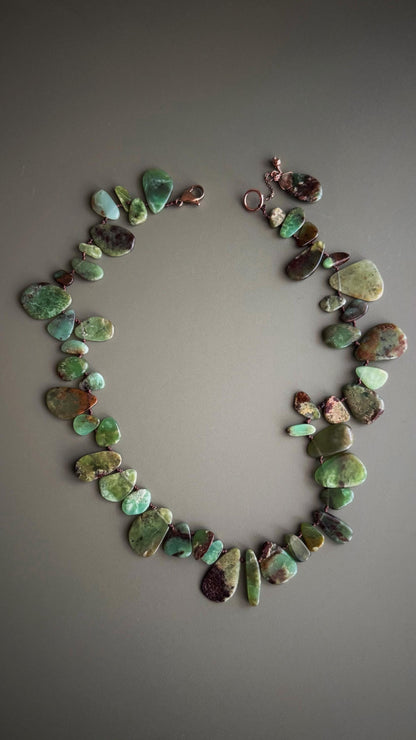 Natural Green Chrysoprase Necklace - Handcrafted Rose Gold Jewel, One of a Kind