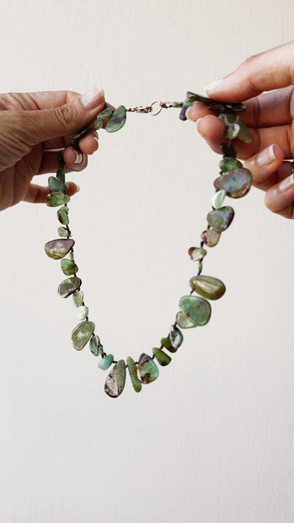 Natural Green Chrysoprase Necklace - Handcrafted Rose Gold Jewel, One of a Kind