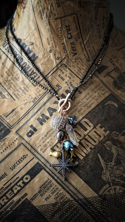 Black Choker with Spinel, Pyrite and Precious Pendants