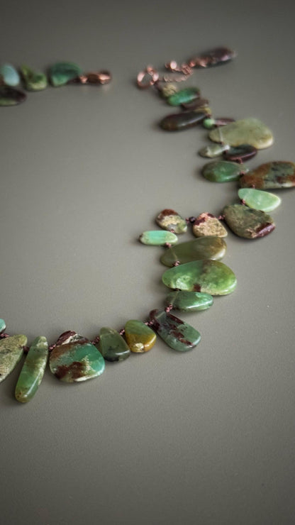 Natural Green Chrysoprase Necklace - Handcrafted Rose Gold Jewel, One of a Kind