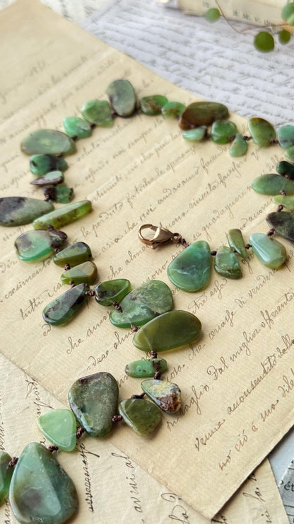 Natural Green Chrysoprase Necklace - Handcrafted Rose Gold Jewel, One of a Kind