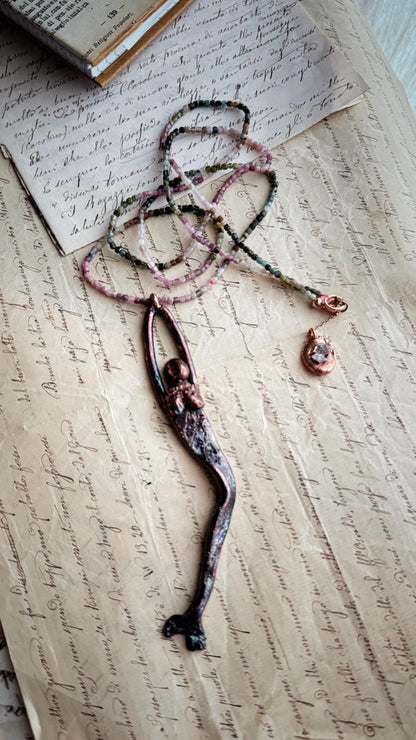 Hand-molded copper mermaid necklace