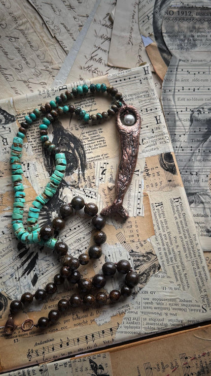 Turquoise necklace with mermaid pendant