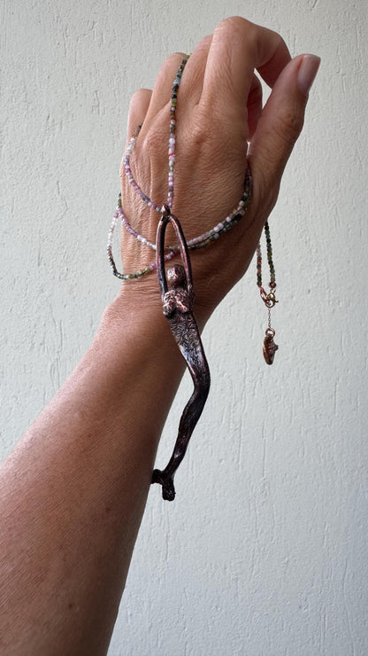Hand-molded copper mermaid necklace