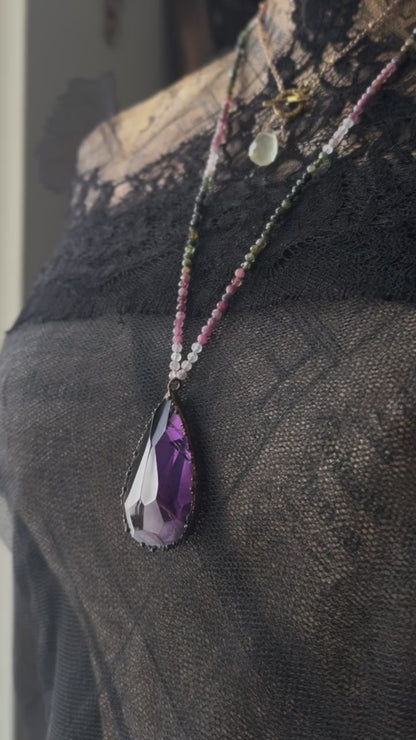 Long Amethyst and Tourmaline Necklace – Dual Wearability, One-of-a-Kind