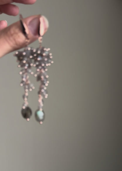 Long Labradorite Earrings | Cluster – Handmade