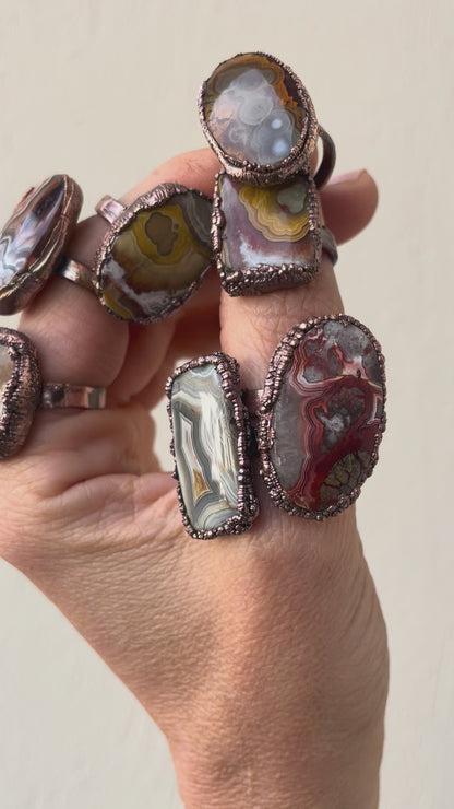 Mexican Agate ring collection Sizes 6-7-10