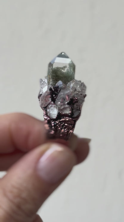 Anello in Rame con Quarzo Lodolite e Herkimer - Misura 8 US (18mm)