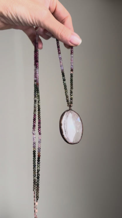 Long necklace with Himalayan Quartz and multicolored Tourmaline