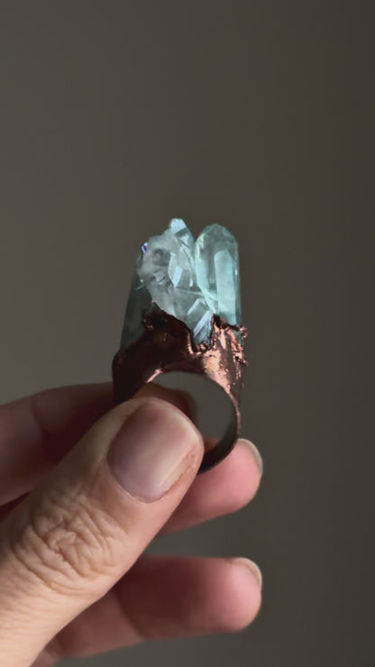 Ring with aura quartz tips Size 8