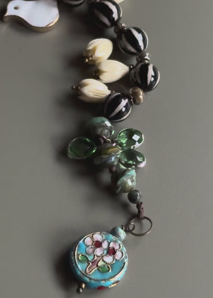 Cloisonné Charm and Stone Bracelet - Model 12