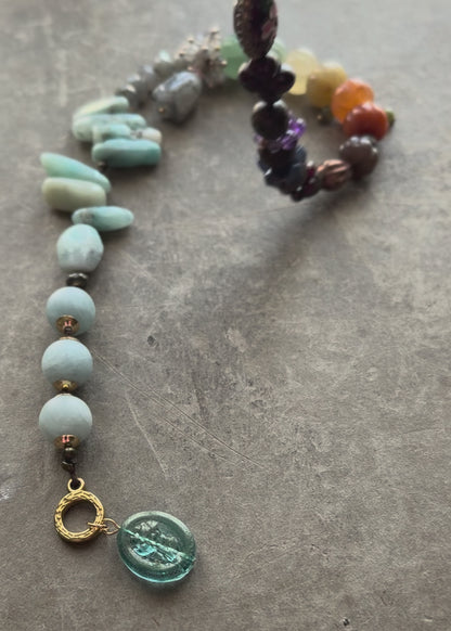 Handmade Multicolored Natural Stone Necklace with Charms | Model 12