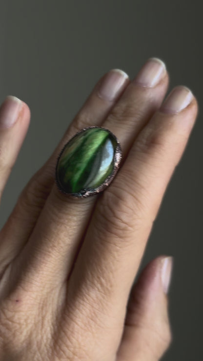 Anello con occhio di tigre verde mis.7