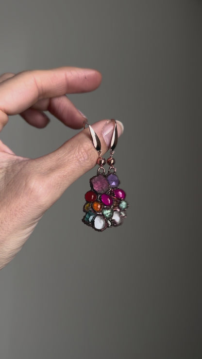 Earrings with colored natural stones - Unique handmade piece