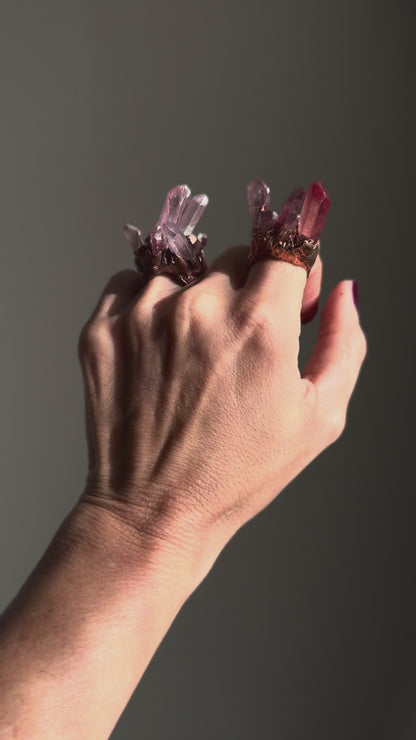 Ring with pink aura quartz tips Size 7-10
