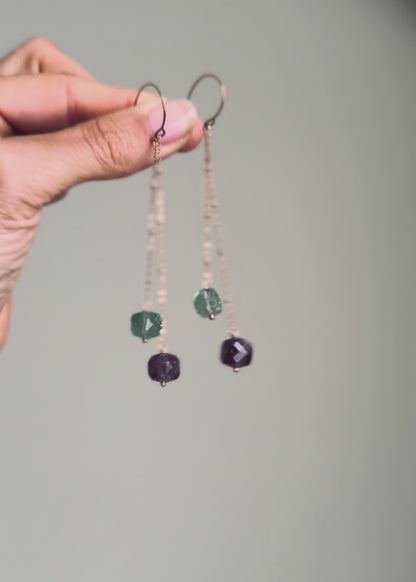 Orecchini Modulabili con Fluorite Verde e Viola | Ebbijoux
