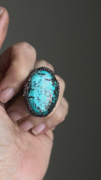 Arizona Turquoise Burnished Copper Ring - Size 7 US (17mm)