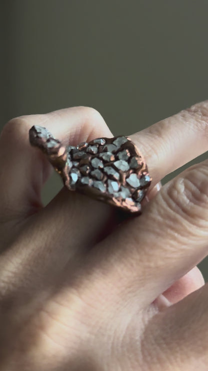 Sculptural copper ring with Herkimer pavé size 6
