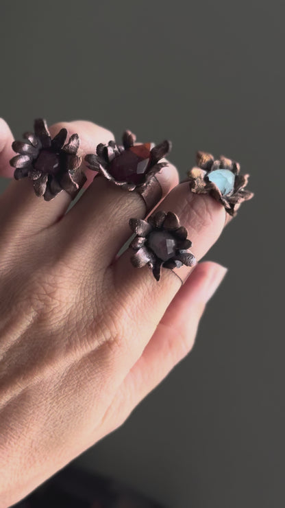 Copper flowers with gemstones. Various sizes