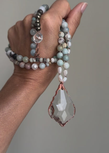 Collana con Amazzonite e Acquamarina con Ciondolo in Vetro  - Mod.28