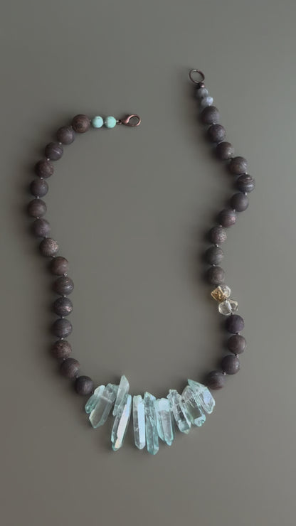 Necklace with Bronzite and Aura Quartz