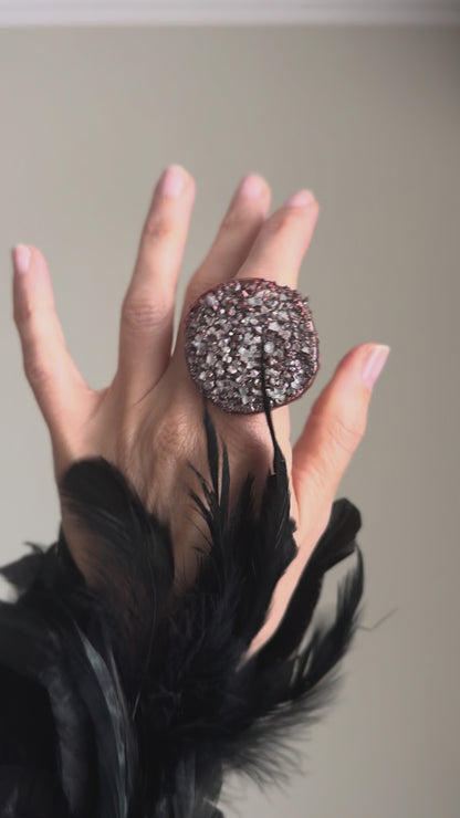 Anello in Rame con Pavé di Quarzi Herkimer Naturali - mis 8 US ( 18mm )
