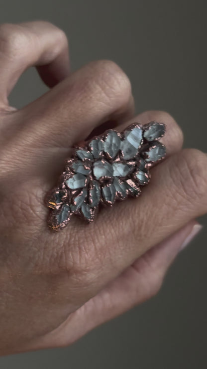 Copper ring with Herkimer quartz pavé size 7