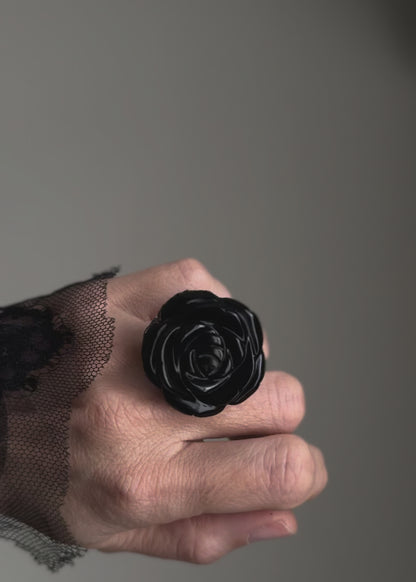 Copper ring with a carved obsidian rose. Different sizes